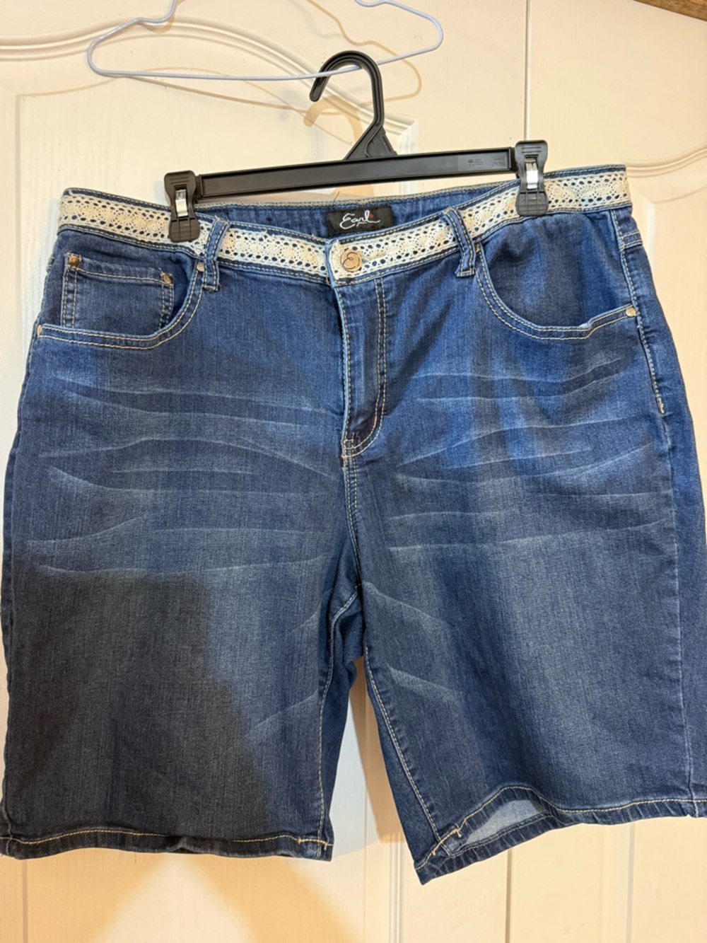 Earl Jeans Blue Denim Shorts with White Crochet Trim
